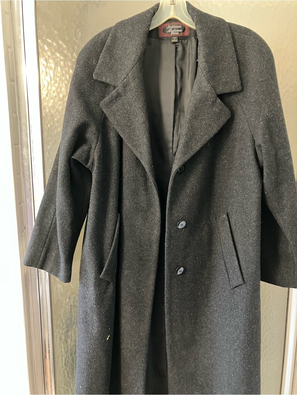 Stephanie Mathew’s Petite Large Charcoal Gray Wool-Blend Peacoat Trench Coat